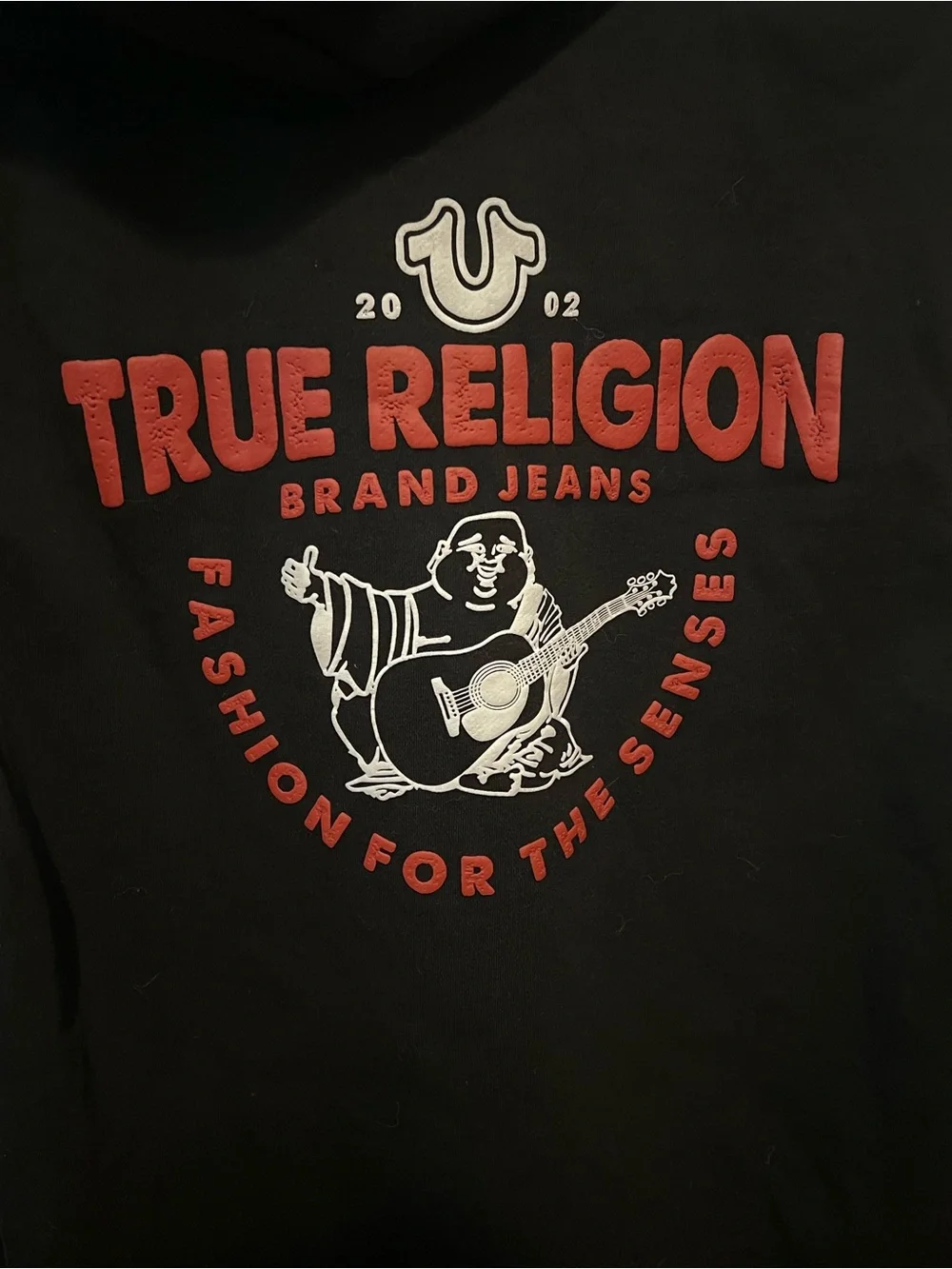 True Religion Black Hoodie with Red Contrast Stitching